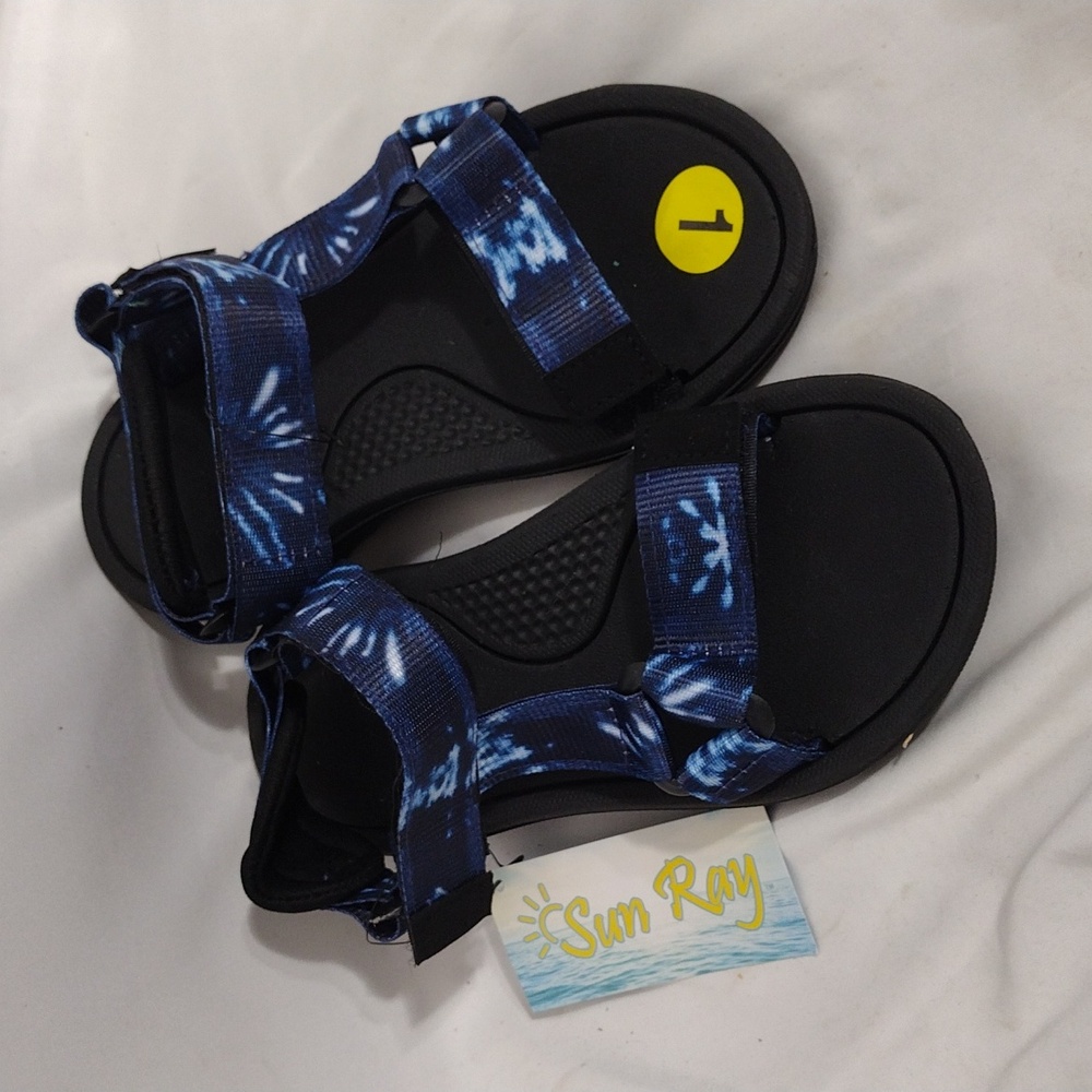 NWT Sun Ray Blue Navy Multi Hollis Open Toe Sport Sandals Boys Size Medium 13/1